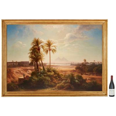 August L ffler Large Orientalist painting of an Egyptian landscape by L ffler