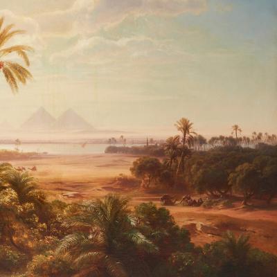 August L ffler Large Orientalist painting of an Egyptian landscape by L ffler