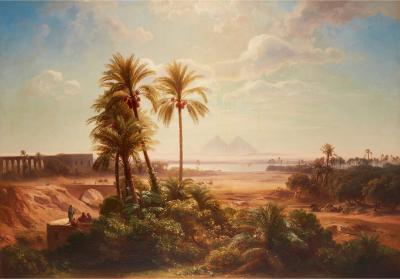 August L ffler Large Orientalist painting of an Egyptian landscape by L ffler