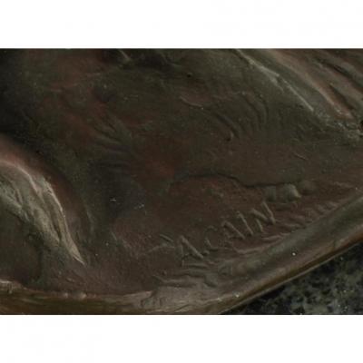 Auguste Cain Antique Auguste Nicholas Cain Bronze Marble Dog Sculpture Inkwell