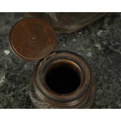 Auguste Cain Antique Auguste Nicholas Cain Bronze Marble Dog Sculpture Inkwell