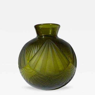 Auguste Claude Heiligenstein Art Deco Moss Green Glass Vase Signed Legras