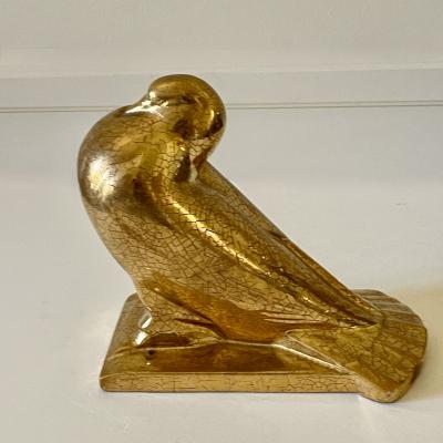 Auguste Heng Auguste Heng 1891 1968 Art Deco Ceramic Gold Peacock Pigeon