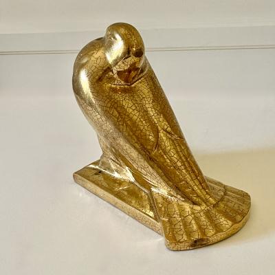 Auguste Heng Auguste Heng 1891 1968 Art Deco Ceramic Gold Peacock Pigeon