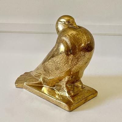 Auguste Heng Auguste Heng 1891 1968 Art Deco Ceramic Gold Peacock Pigeon