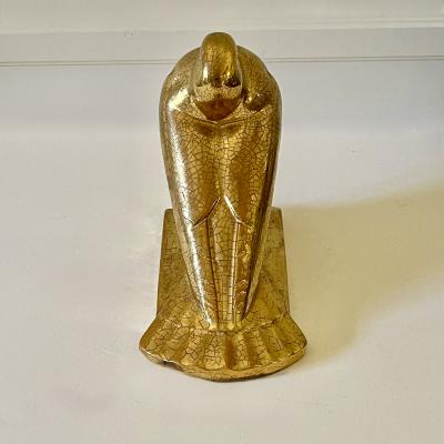 Auguste Heng Auguste Heng 1891 1968 Art Deco Ceramic Gold Peacock Pigeon