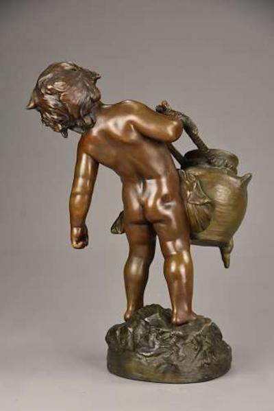 Auguste Moreau 19thc French spelter figure of young male water carrier