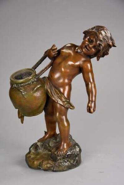 Auguste Moreau 19thc French spelter figure of young male water carrier