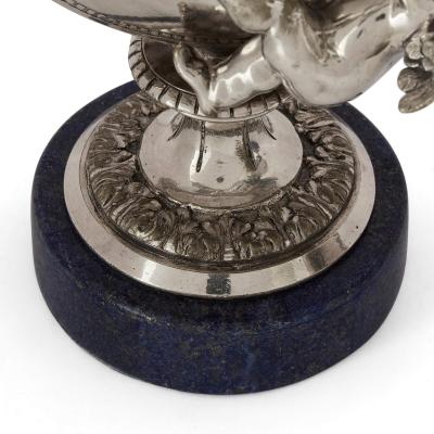 Auguste Moreau Pair of Silvered Bronze and Lapis Lazuli Cherub Vases by Auguste Moreau