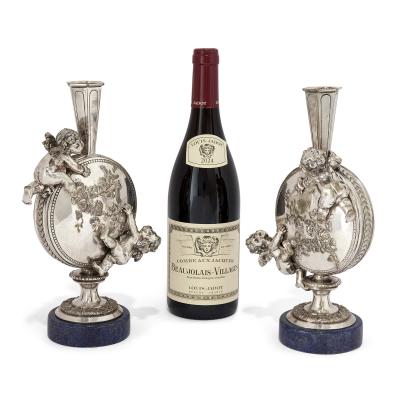 Auguste Moreau Pair of Silvered Bronze and Lapis Lazuli Cherub Vases by Auguste Moreau