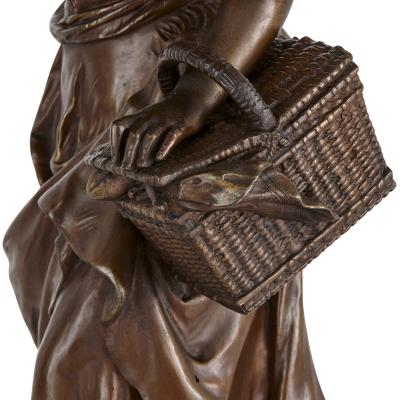 Auguste Moreau Two antique spelter female figures by Moreau