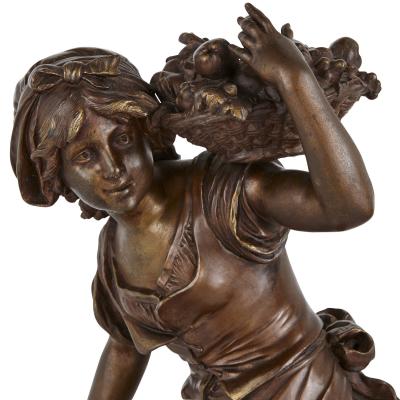 Auguste Moreau Two antique spelter female figures by Moreau