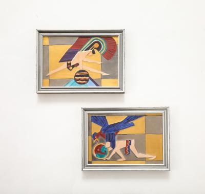 Augustin Lazo Pair of Art Deco Tiles with Aztec Motif