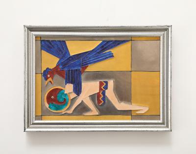 Augustin Lazo Pair of Art Deco Tiles with Aztec Motif