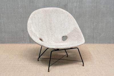 Augusto Bozzi Augusto Bozzi Kosmos Lounge Chair in Ivory Chenille Saporiti Italy 1950s