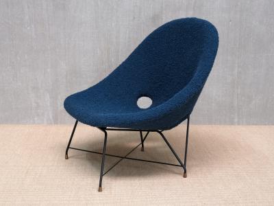 Augusto Bozzi Augusto Bozzi Kosmos Lounge Chair in Teal Pierre Frey Boucl Saporiti 1950s