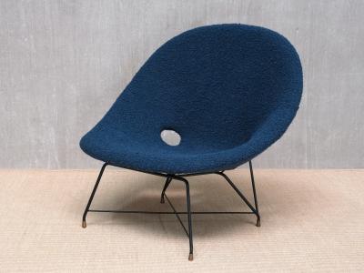 Augusto Bozzi Augusto Bozzi Kosmos Lounge Chair in Teal Pierre Frey Boucl Saporiti 1950s
