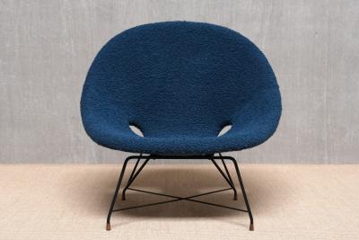 Augusto Bozzi Augusto Bozzi Kosmos Lounge Chair in Teal Pierre Frey Boucl Saporiti 1950s