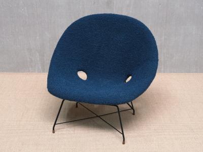Augusto Bozzi Augusto Bozzi Kosmos Lounge Chair in Teal Pierre Frey Boucl Saporiti 1950s