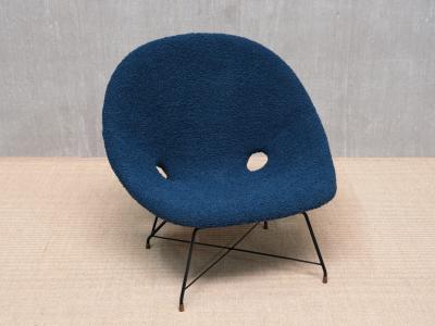Augusto Bozzi Augusto Bozzi Kosmos Lounge Chair in Teal Pierre Frey Boucl Saporiti 1950s