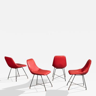 Augusto Bozzi Dining Room Chairs with Metal Vinyl and Brass Italy 1960s