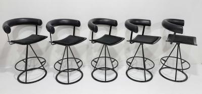 Augusto Bozzi Saporiti Leather and Suede Swivel Bar Stools Set of Five 