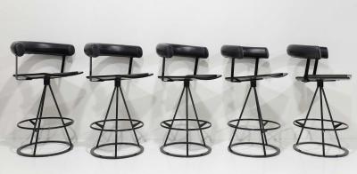 Augusto Bozzi Saporiti Leather and Suede Swivel Bar Stools Set of Five 