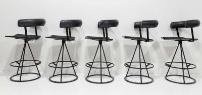 Augusto Bozzi Saporiti Leather and Suede Swivel Bar Stools Set of Five 
