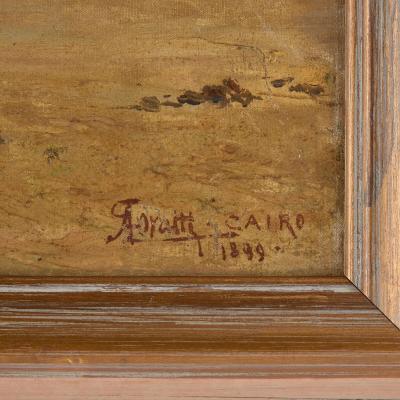 Augusto Lovatti Antique Italian Orientalist oil painting of a mosque in Cairo by Lovatti