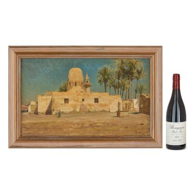 Augusto Lovatti Antique Italian Orientalist oil painting of a mosque in Cairo by Lovatti