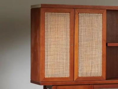 Augusto Romano Cabinet Made in Teak and Cane Panels Attributed to Augusto Romano Turin School