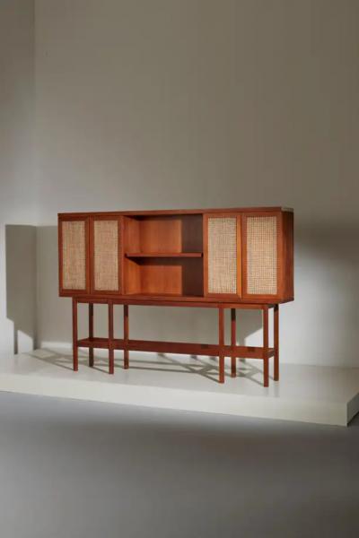 Augusto Romano Cabinet Made in Teak and Cane Panels Attributed to Augusto Romano Turin School