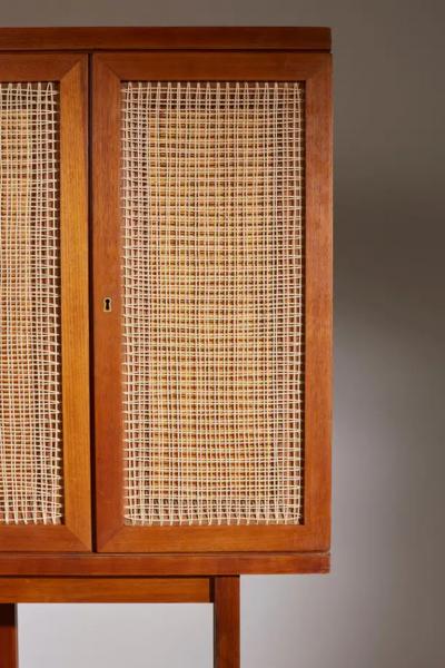 Augusto Romano Cabinet Made in Teak and Cane Panels Attributed to Augusto Romano Turin School