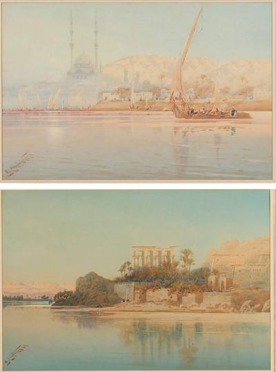 Augustus Osborne Lamplough Large pair of Orientalist watercolours by Augustus Osborne Lamplough