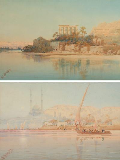 Augustus Osborne Lamplough Large pair of Orientalist watercolours by Augustus Osborne Lamplough