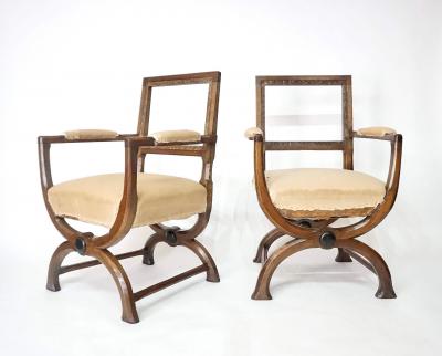 Augustus Welby Northmore Pugin English Oak Gothic Style Curule Armchairs Attributed to A W N Pugin