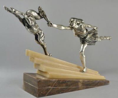 Aurore Onu Silvered Bronze Art Deco Statue by Aurore Onu Chasing the Hind 