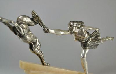 Aurore Onu Silvered Bronze Art Deco Statue by Aurore Onu Chasing the Hind 