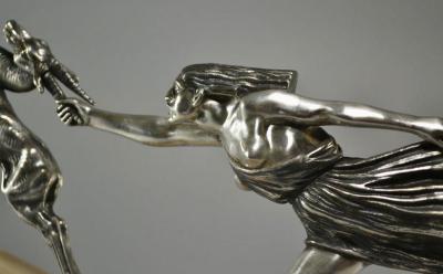 Aurore Onu Silvered Bronze Art Deco Statue by Aurore Onu Chasing the Hind 