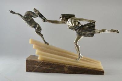 Aurore Onu Silvered Bronze Art Deco Statue by Aurore Onu Chasing the Hind 