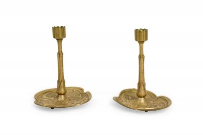 Austrian Art Nouveau Bronze Lily Candlesticks