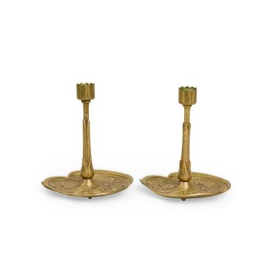 Austrian Art Nouveau Bronze Lily Candlesticks