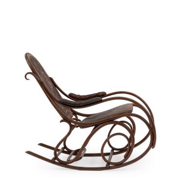 Austrian Bentwood Scroll Leather Rocking Chair