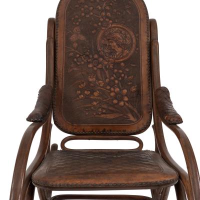 Austrian Bentwood Scroll Leather Rocking Chair