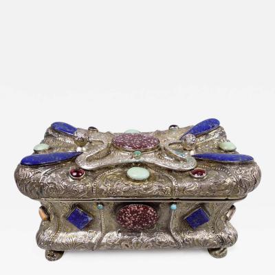 Austrian Biedermeier Jeweled Silver Gilt Casket with Cameos 1846