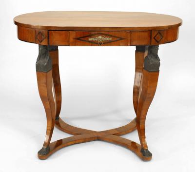 Austrian Biedermeier Walnut Oval Center Table