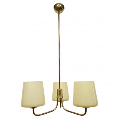 Austrian Mid Century Brass Opaline Glass Chandelier