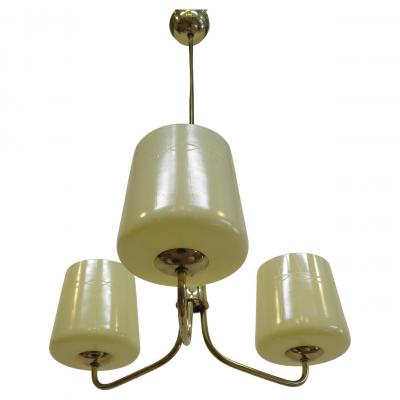 Austrian Mid Century Brass Opaline Glass Chandelier