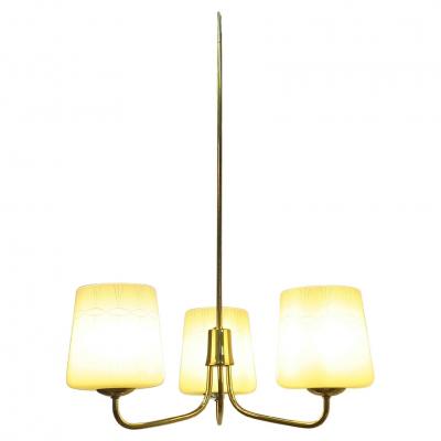 Austrian Mid Century Brass Opaline Glass Chandelier