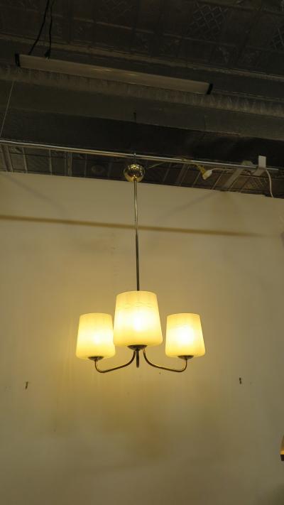 Austrian Mid Century Brass Opaline Glass Chandelier